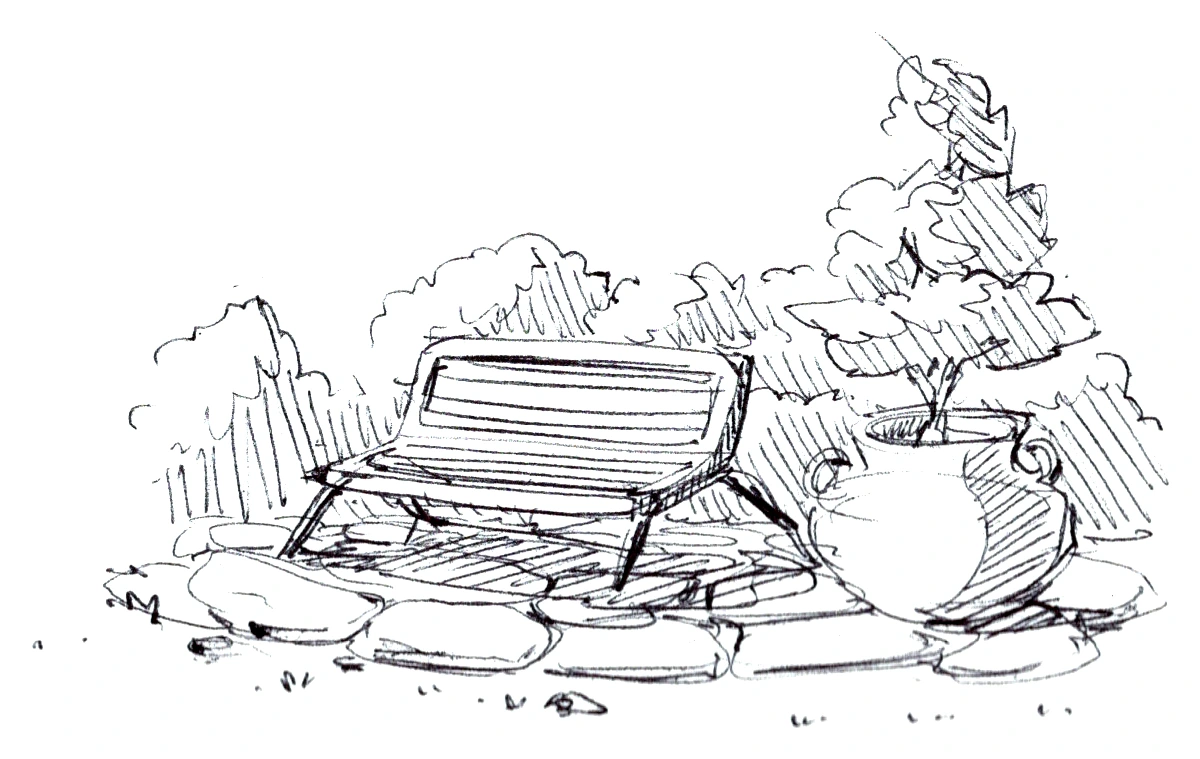 Bench on stone paving