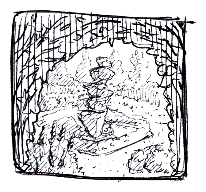 Framed garden vignette