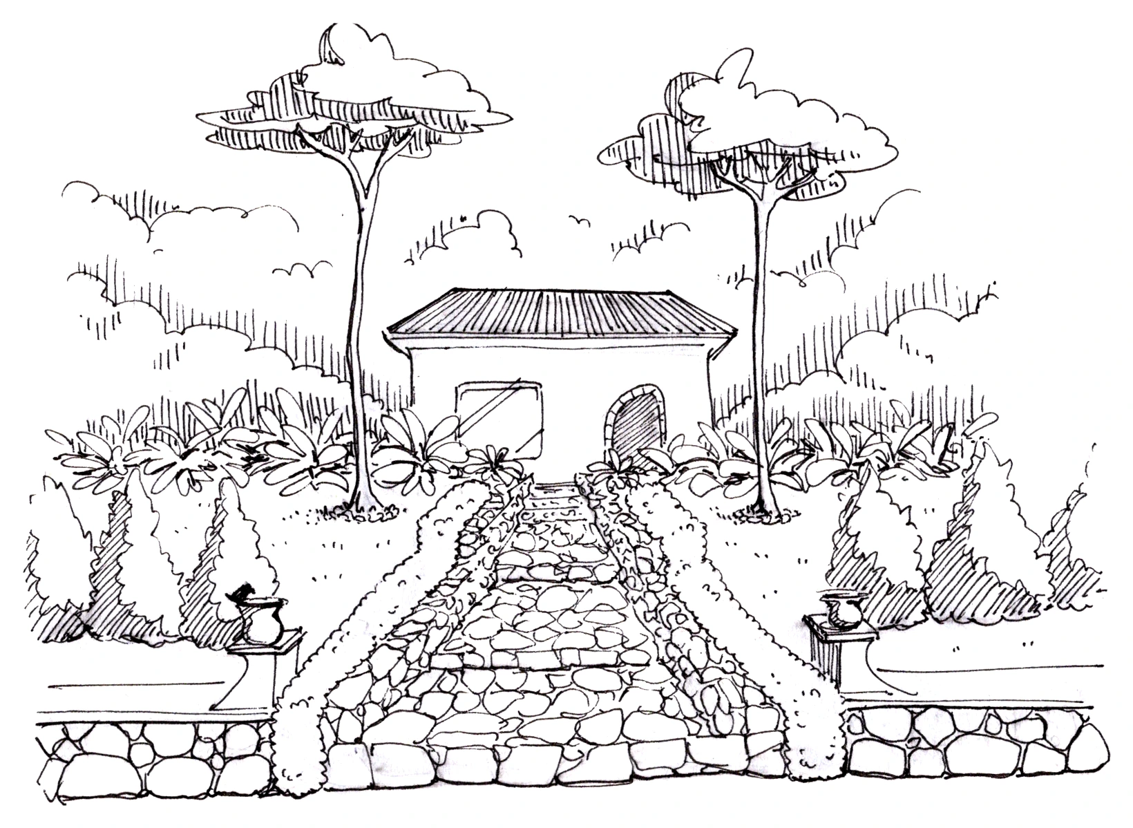 Pavilion and stone path