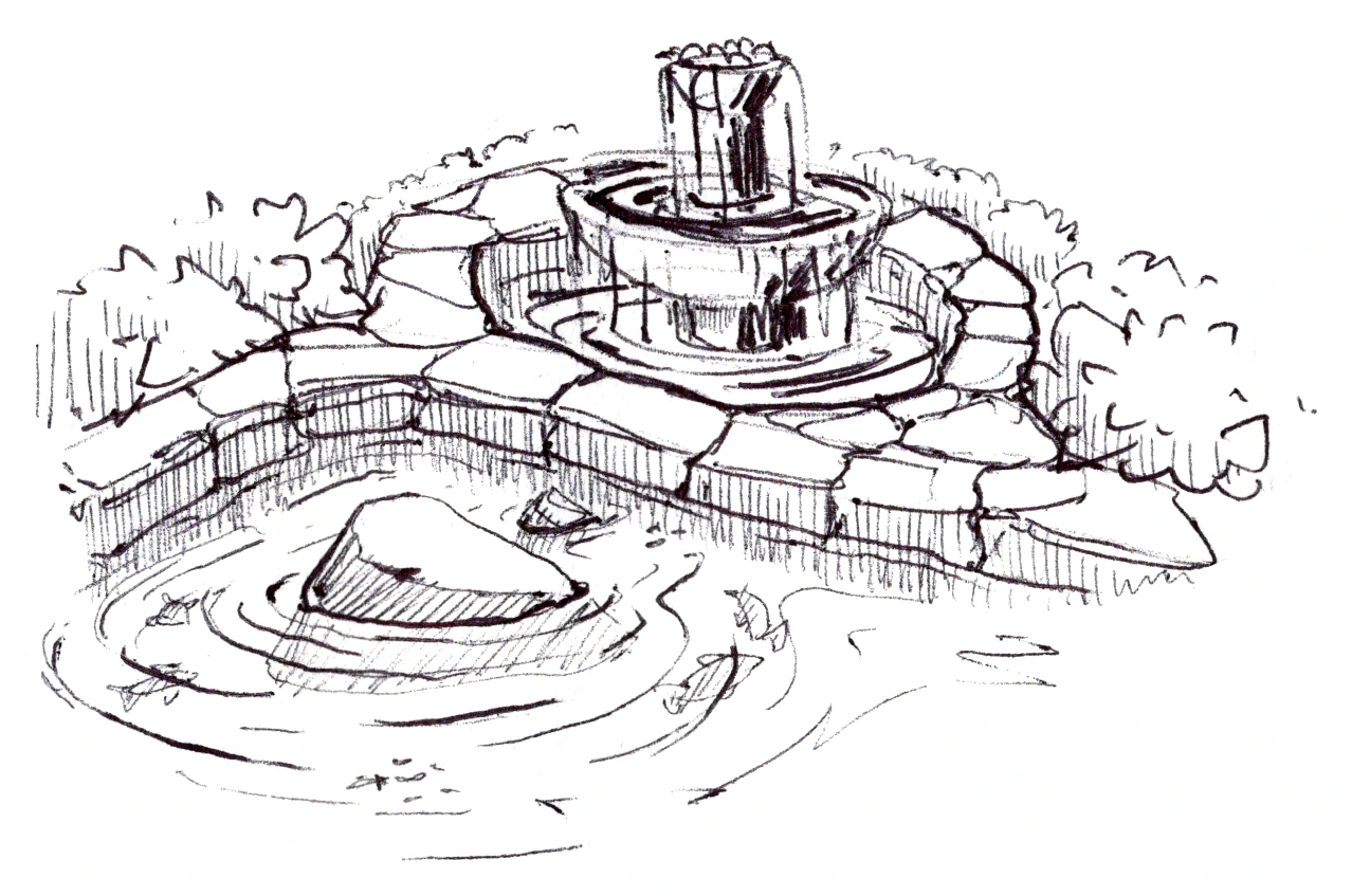 Stone fountain pond