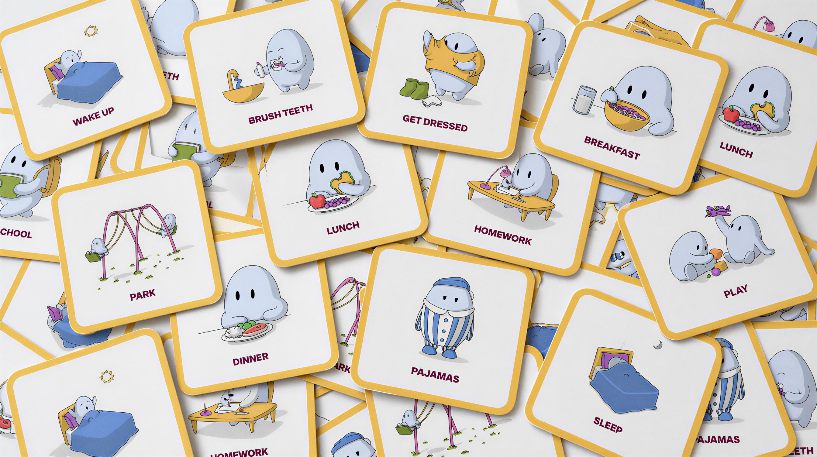A scattered pile of Fantasmin routine cards