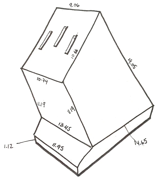 Dimensioned drawing of the knife block