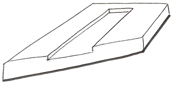Line drawing of the cutting board with its recessed handle