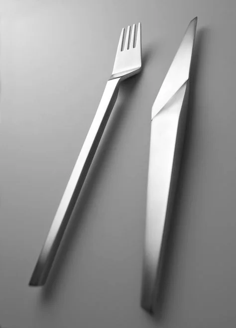 Moodboard reference: faceted steel knife and fork