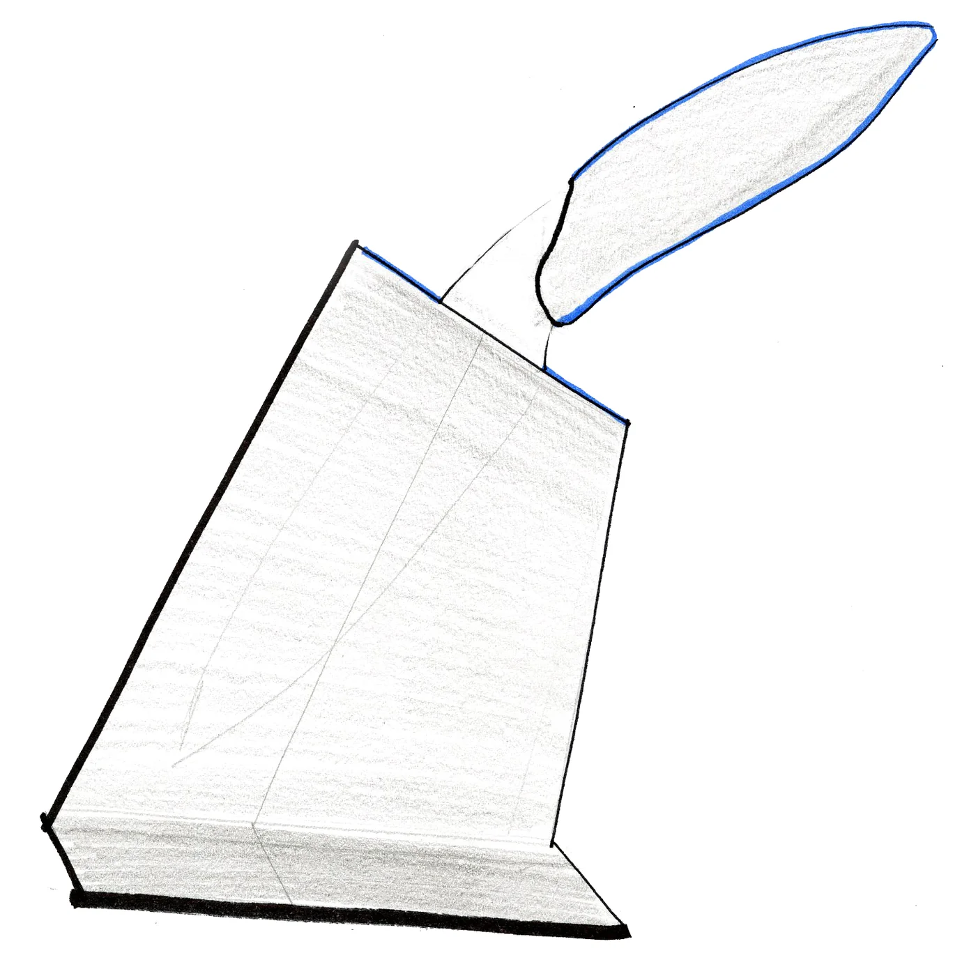 Sketch of the knife block with a blue knife silhouette rising from it