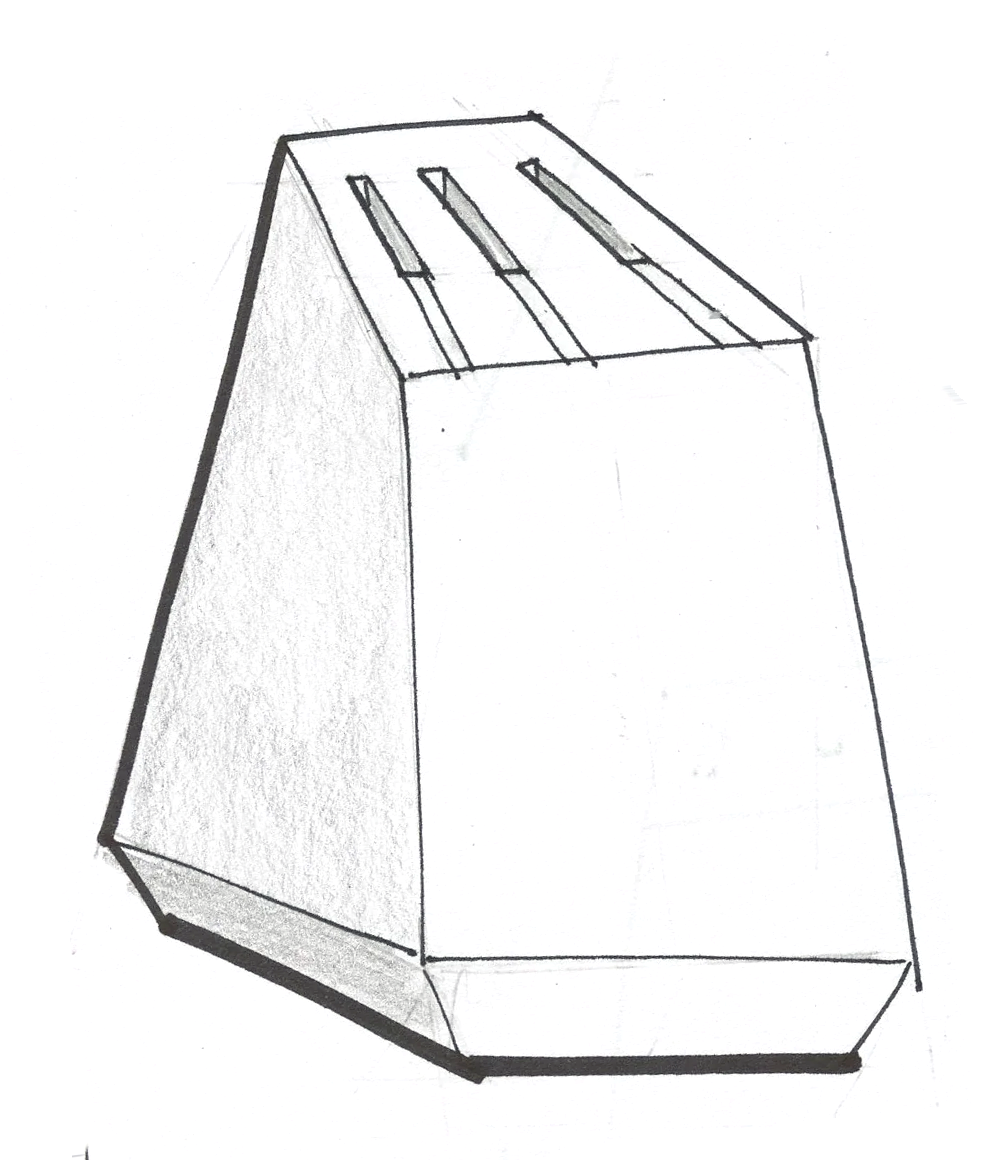 Pencil construction drawing of the wedge-shaped knife block