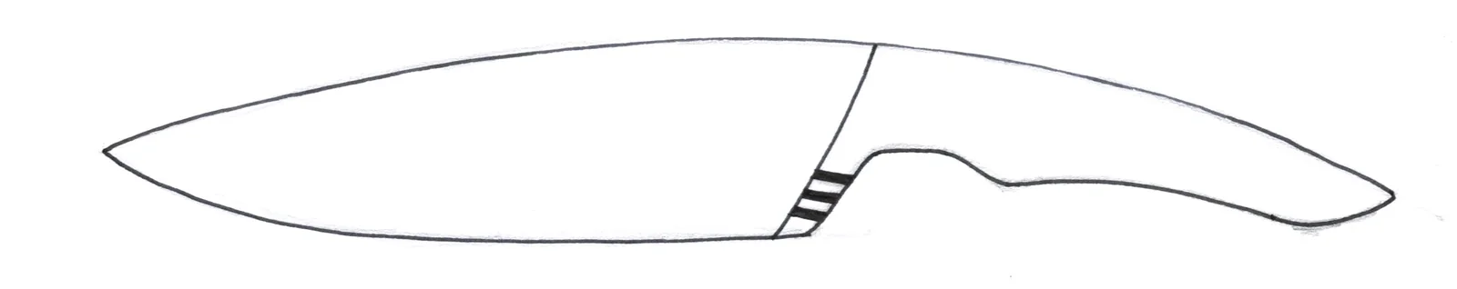 Pencil sketch of a knife profile with a notched bolster