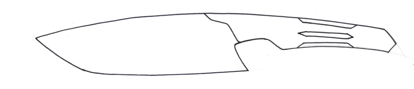 Pencil sketch of a knife profile with a dropped handle line