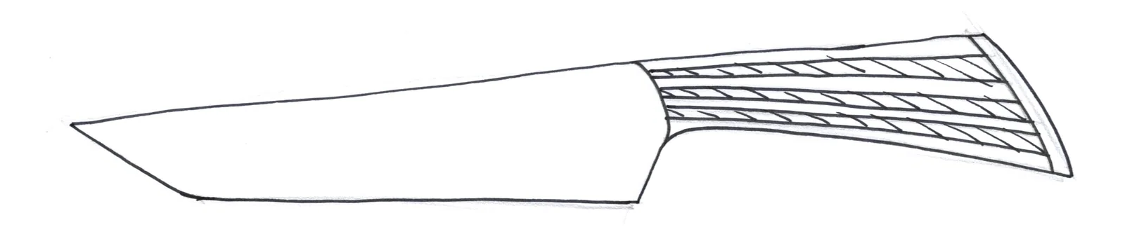 Pencil sketch of a chef's knife with a crosshatched handle