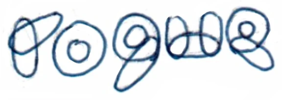 Rogue logo sketch: looping cursive rogue