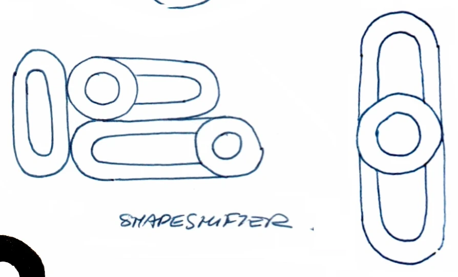 Rogue logo sketch: shapeshifter capsule letters