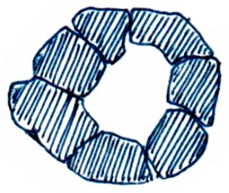 Rogue logo sketch: segmented ring O stamp