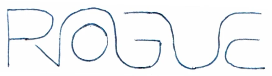 Rogue logo sketch: thin outline ROGUE