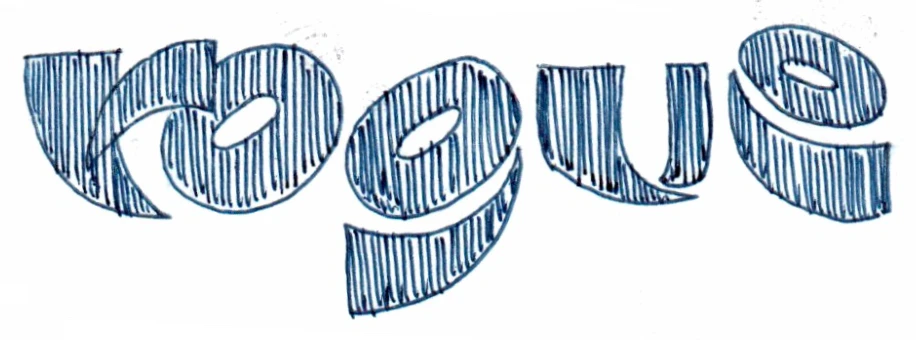 Rogue logo sketch: hatched bubble rogue