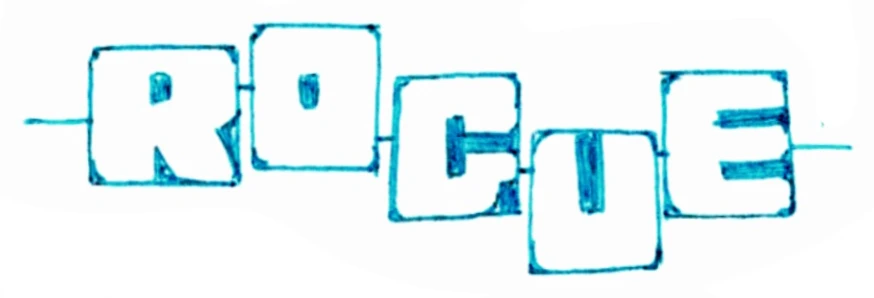 Rogue logo sketch: teal outline ROGUE