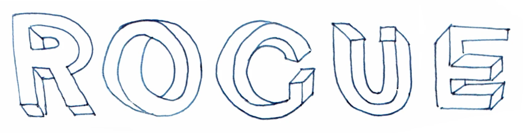Rogue logo sketch: clean thin outline ROGUE