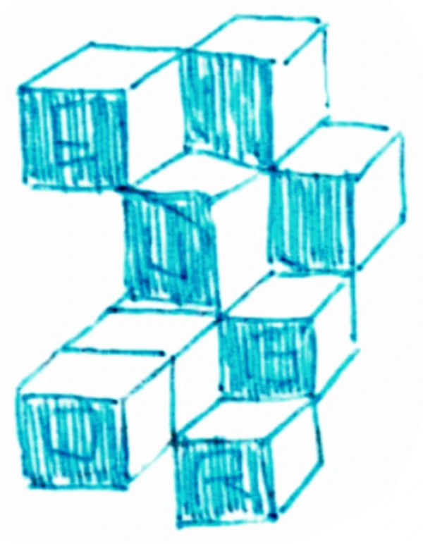 Rogue logo sketch: blue isometric cube cluster